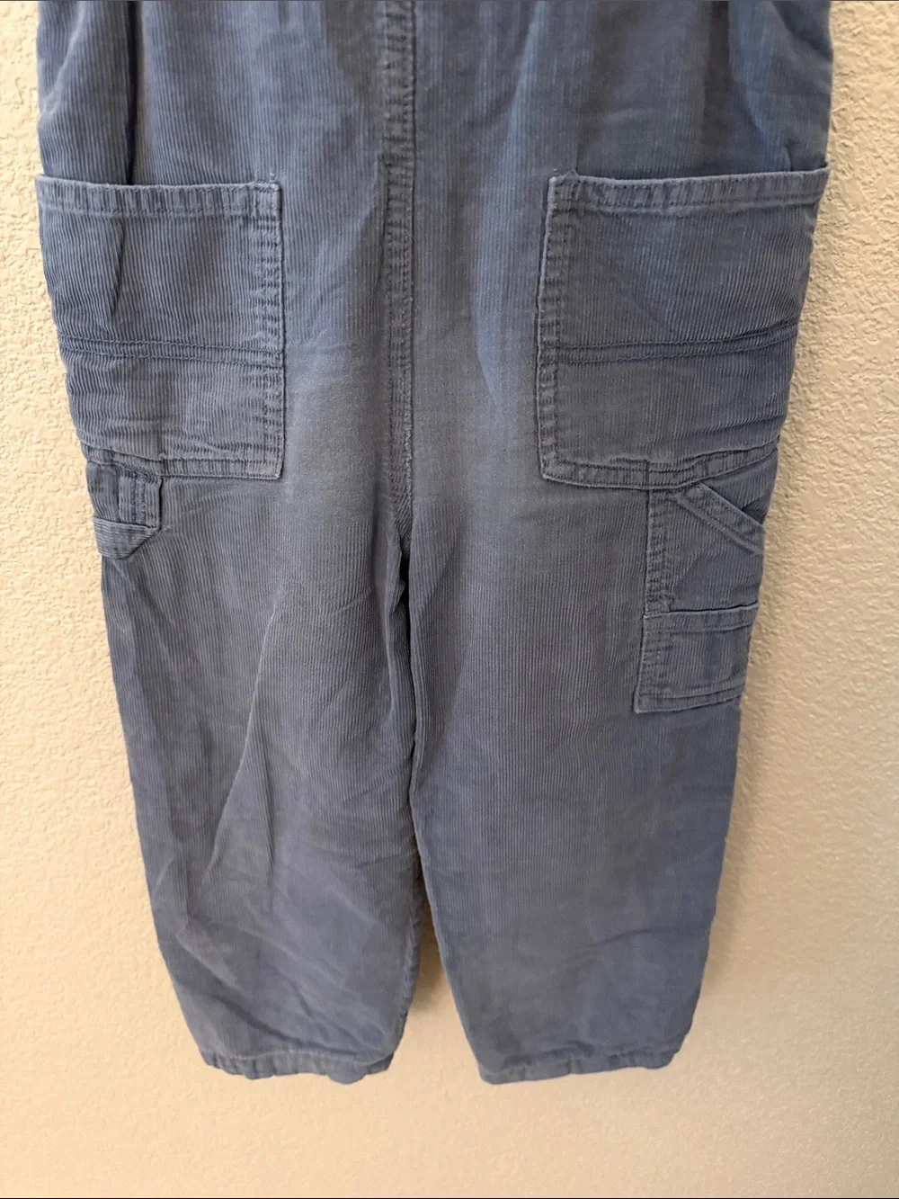 OshKosh B'gosh 5T Slate Blue Corduroy Overalls for Kids with Plaid Lining